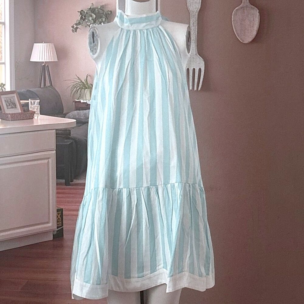 Prosperina Size S Light Blue Organza Tiered Dress Oversized Bow Back
